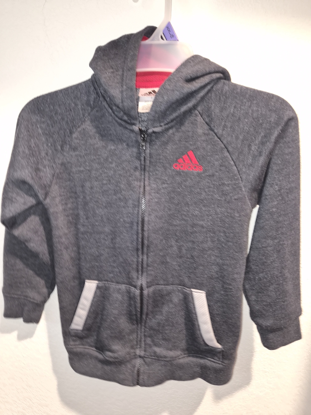 adidas Kids' Gray Zip Hoodie with Pink Logo